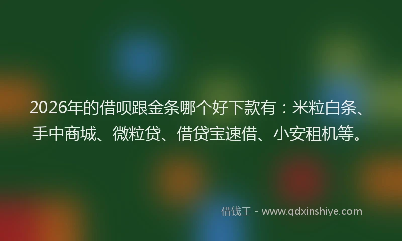 2026年的借呗跟金条哪个好下款有:米粒白条、手中商城、微粒贷、借贷宝速借、小安租机等。