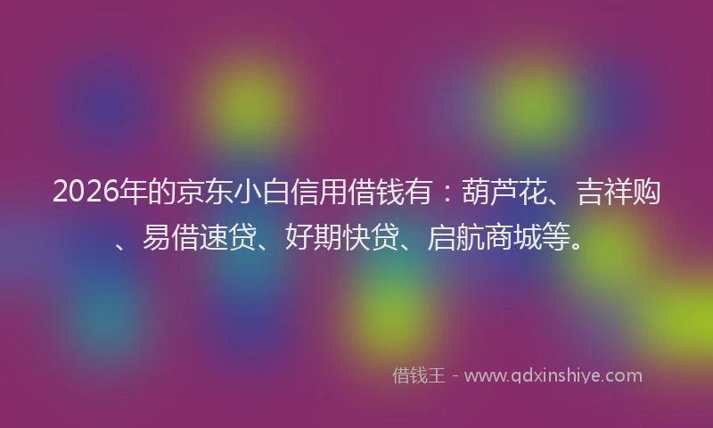 2026年的京东小白信用借钱有：葫芦花、吉祥购、易借速贷、好期快贷、启航商城等。