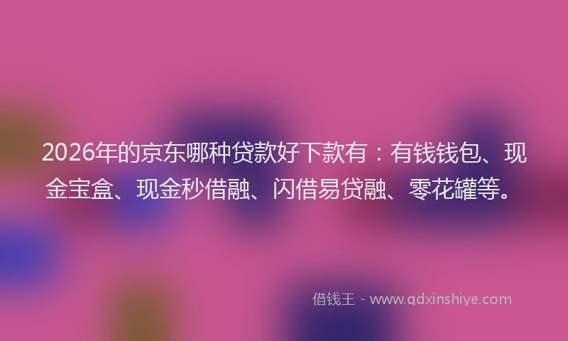 2026年的京东哪种贷款好下款有：有钱钱包、现金宝盒、现金秒借融、闪借易贷融、零花罐等。
