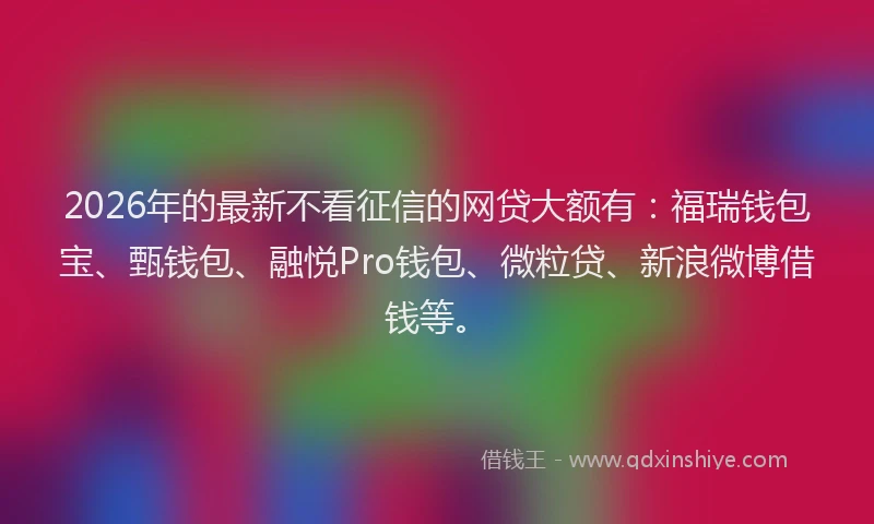 2026年的最新不看征信的网贷大额有:福瑞钱包宝、甄钱包、融悦Pro钱包、微粒贷、新浪微博借钱等。