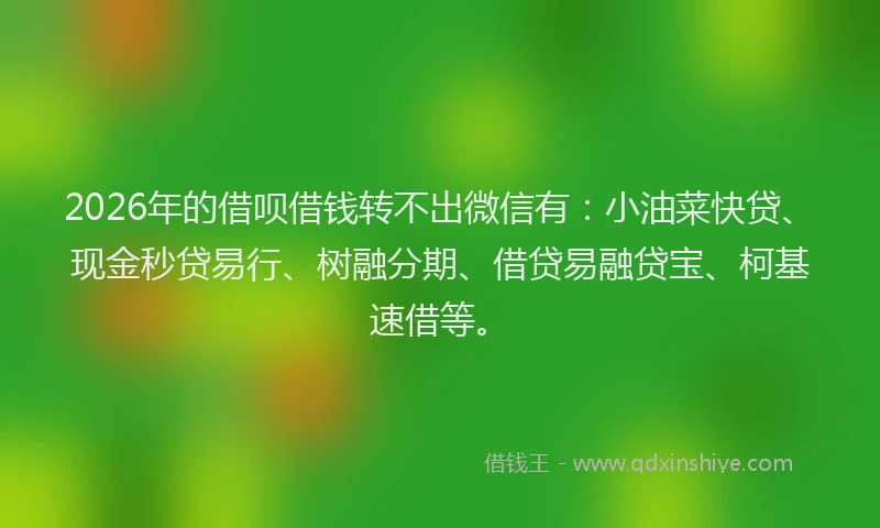 2026年的借呗借钱转不出微信有：小油菜快贷、现金秒贷易行、树融分期、借贷易融贷宝、柯基速借等。