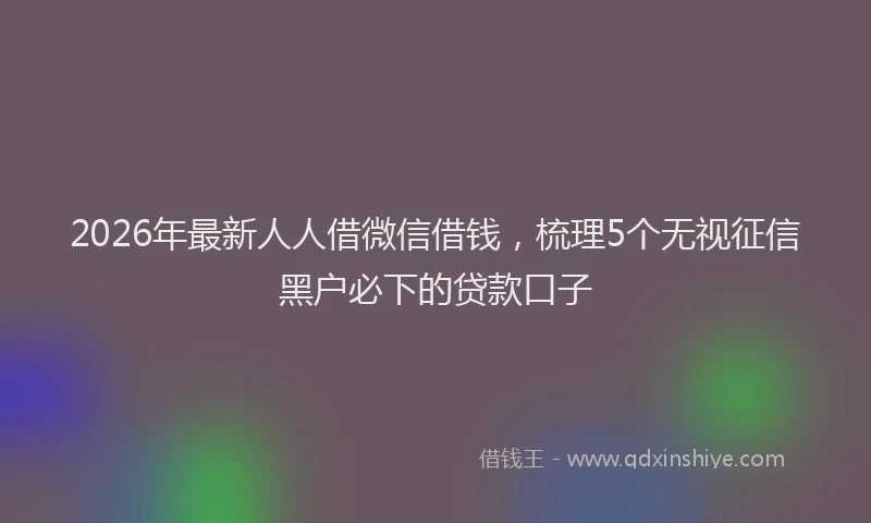 2026年最新人人借微信借钱,梳理5个无视征信黑户必下的贷款口子