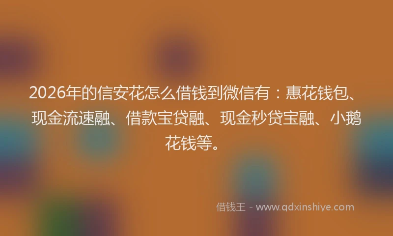 2026年的信安花怎么借钱到微信有：惠花钱包、现金流速融、借款宝贷融、现金秒贷宝融、小鹅花钱等。