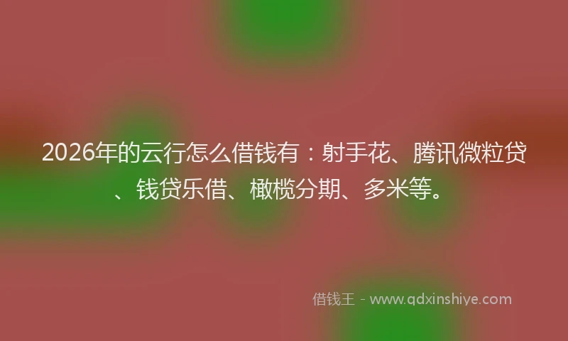 2026年的云行怎么借钱有：射手花、腾讯微粒贷、钱贷乐借、橄榄分期、多米等。