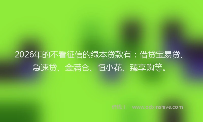 2026年的不看征信的绿本贷款有:借贷宝易贷、急速贷、金满仓、恒小花、臻享购等。