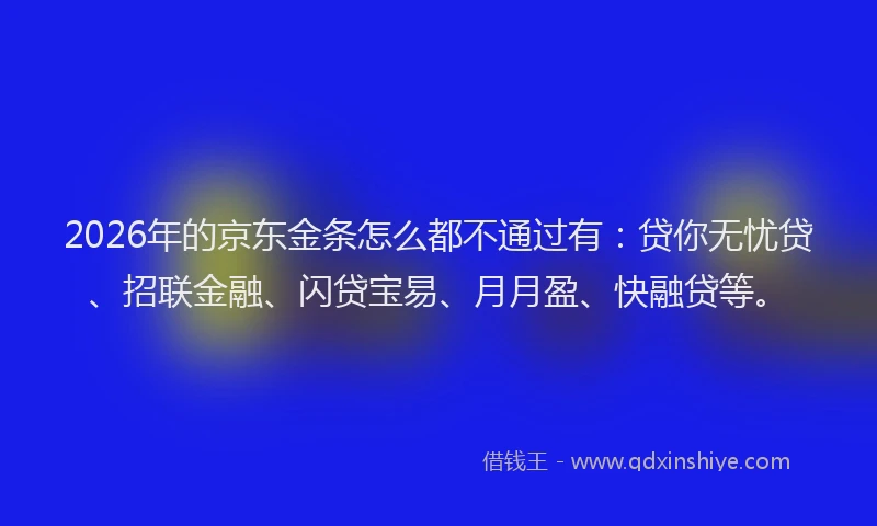 2026年的京东金条怎么都不通过有：贷你无忧贷、招联金融、闪贷宝易、月月盈、快融贷等。