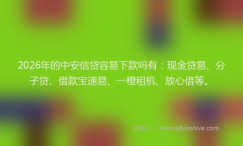 2026年的中安信贷容易下款吗有:现金贷易、分子贷、借款宝速易、一橙租机、放心借等。