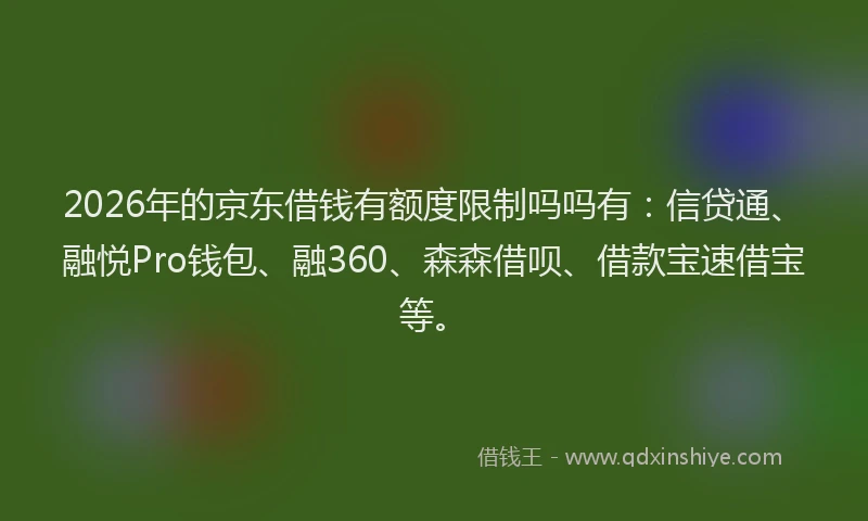 2026年的京东借钱有额度限制吗吗有:信贷通、融悦Pro钱包、融360、森森借呗、借款宝速借宝等。