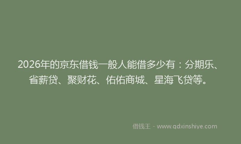 2026年的京东借钱一般人能借多少有:分期乐、省薪贷、聚财花、佑佑商城、星海飞贷等。
