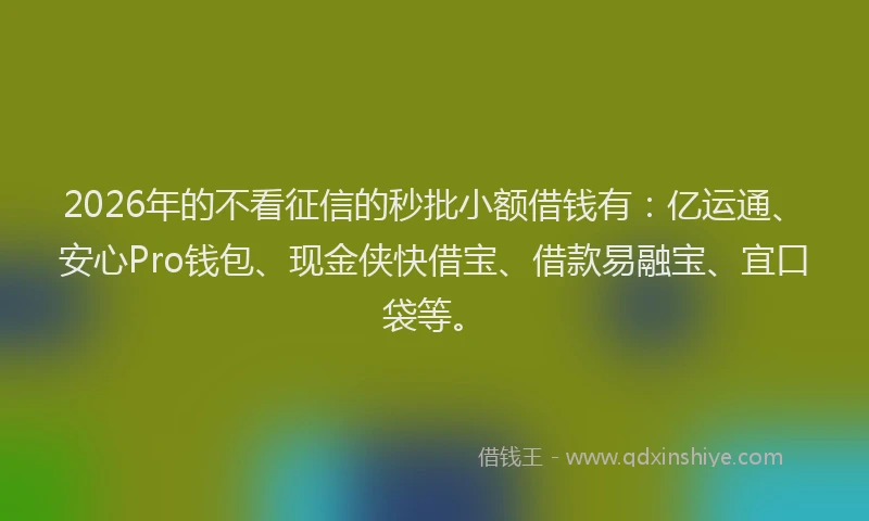 2026年的不看征信的秒批小额借钱有:亿运通、安心Pro钱包、现金侠快借宝、借款易融宝、宜口袋等。