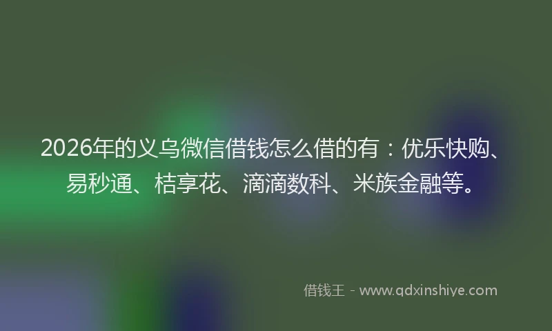 2026年的义乌微信借钱怎么借的有：优乐快购、易秒通、桔享花、滴滴数科、米族金融等。