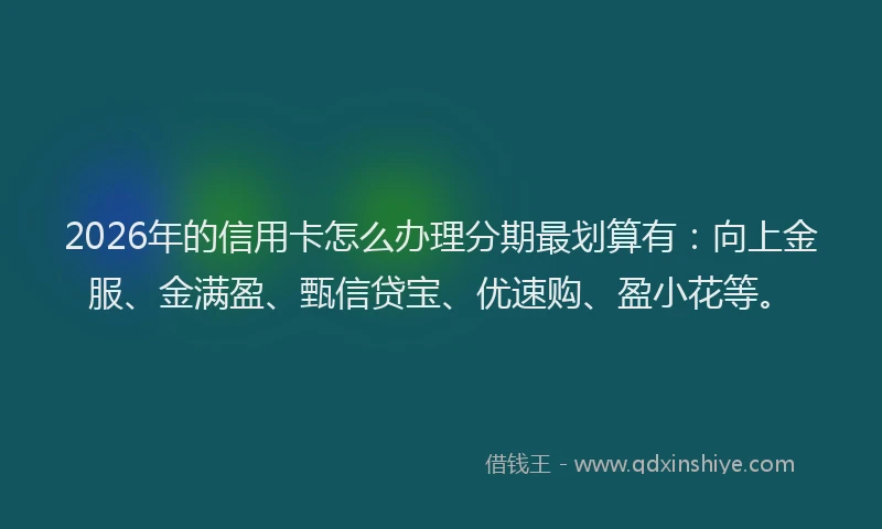 2026年的信用卡怎么办理分期最划算有:向上金服、金满盈、甄信贷宝、优速购、盈小花等。