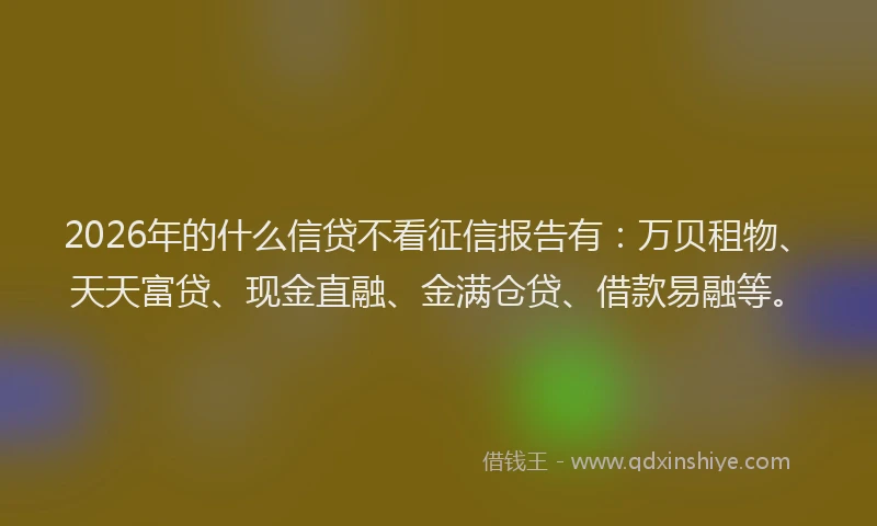 2026年的什么信贷不看征信报告有:万贝租物、天天富贷、现金直融、金满仓贷、借款易融等。