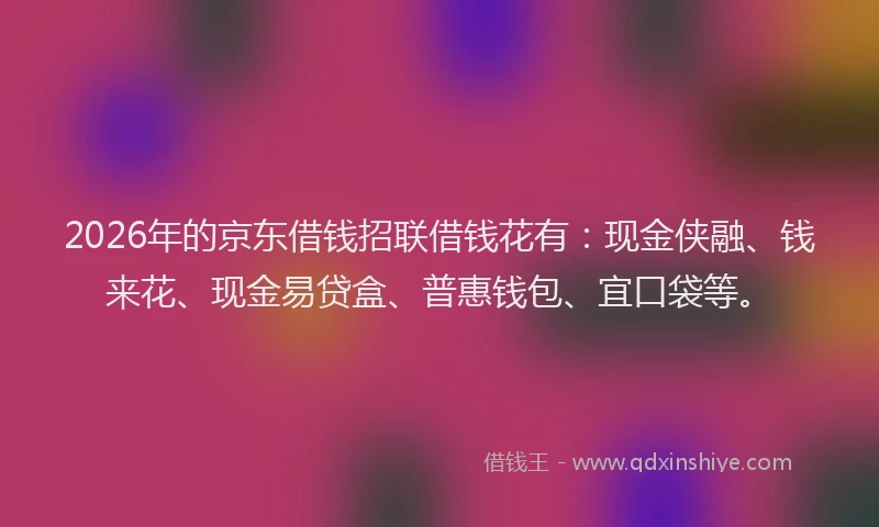 2026年的京东借钱招联借钱花有：现金侠融、钱来花、现金易贷盒、普惠钱包、宜口袋等。