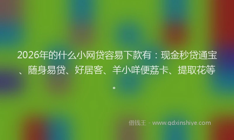 2026年的什么小网贷容易下款有:现金秒贷通宝、随身易贷、好居客、羊小咩便荔卡、提取花等。