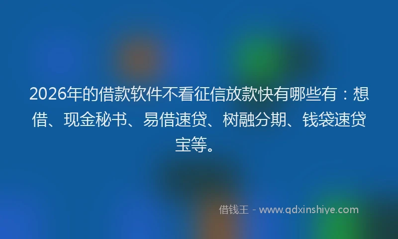 2026年的借款软件不看征信放款快有哪些有：想借、现金秘书、易借速贷、树融分期、钱袋速贷宝等。