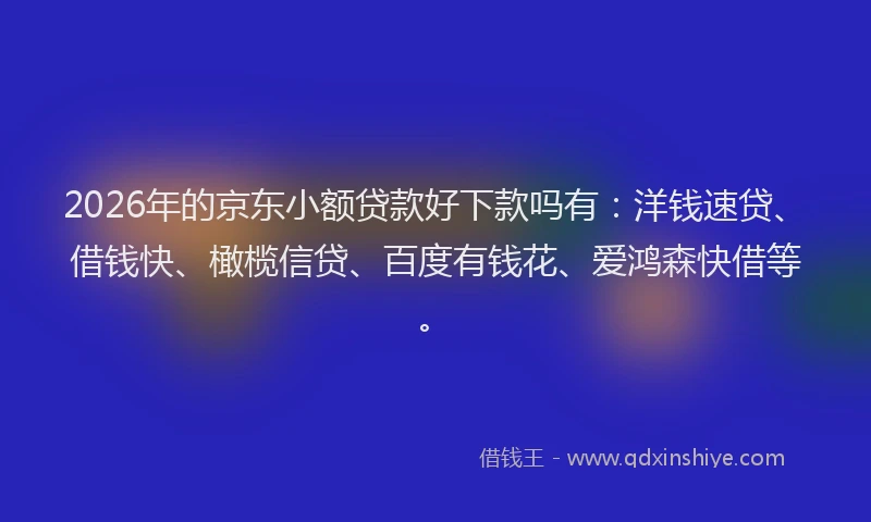 2026年的京东小额贷款好下款吗有：洋钱速贷、借钱快、橄榄信贷、百度有钱花、爱鸿森快借等。