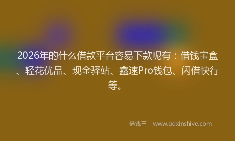 2026年的什么借款平台容易下款呢有:借钱宝盒、轻花优品、现金驿站、鑫速Pro钱包、闪借快行等。