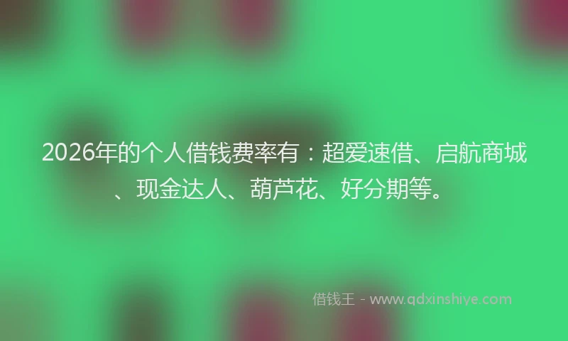 2026年的个人借钱费率有:超爱速借、启航商城、现金达人、葫芦花、好分期等。
