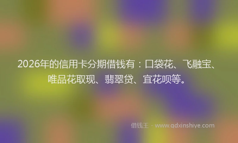 2026年的信用卡分期借钱有：口袋花、飞融宝、唯品花取现、翡翠贷、宜花呗等。