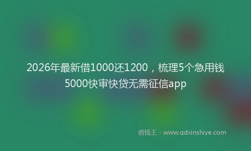 2026年最新借1000还1200，梳理5个急用钱5000快审快贷无需征信app