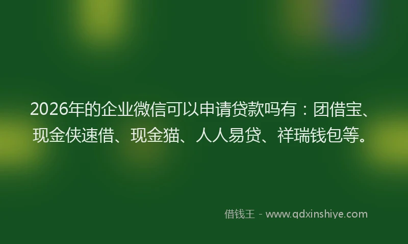 2026年的企业微信可以申请贷款吗有:团借宝、现金侠速借、现金猫、人人易贷、祥瑞钱包等。