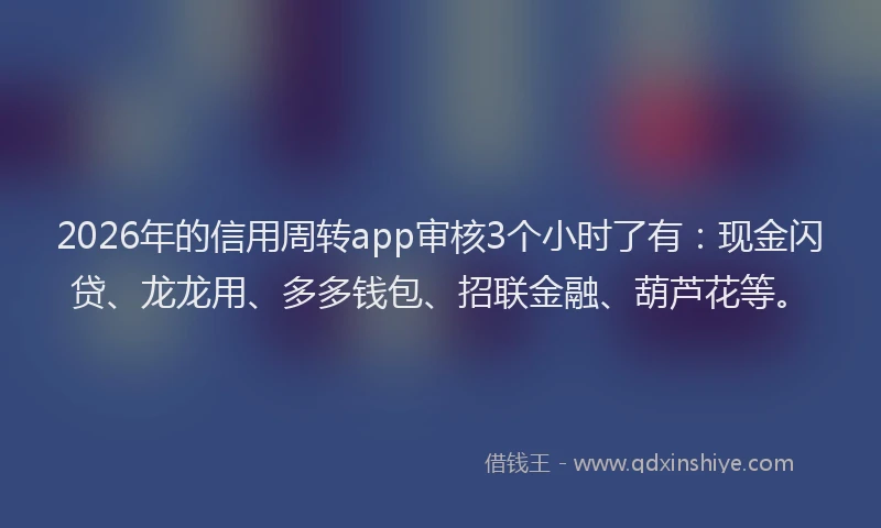 2026年的信用周转app审核3个小时了有：现金闪贷、龙龙用、多多钱包、招联金融、葫芦花等。
