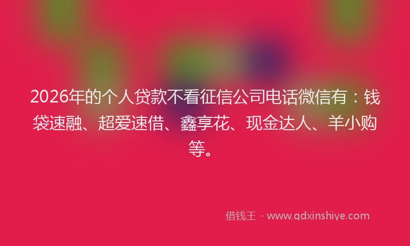 2026年的个人贷款不看征信公司电话微信有:钱袋速融、超爱速借、鑫享花、现金达人、羊小购等。