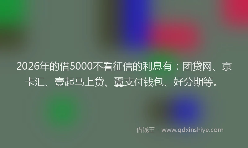 2026年的借5000不看征信的利息有：团贷网、京卡汇、壹起马上贷、翼支付钱包、好分期等。
