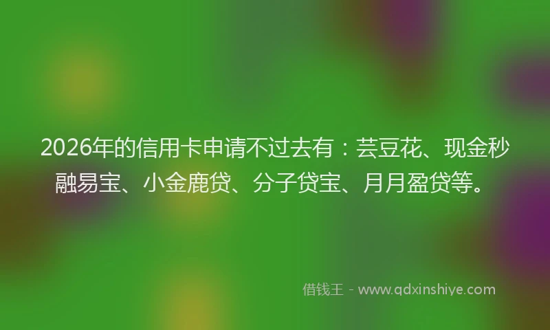 2026年的信用卡申请不过去有：芸豆花、现金秒融易宝、小金鹿贷、分子贷宝、月月盈贷等。