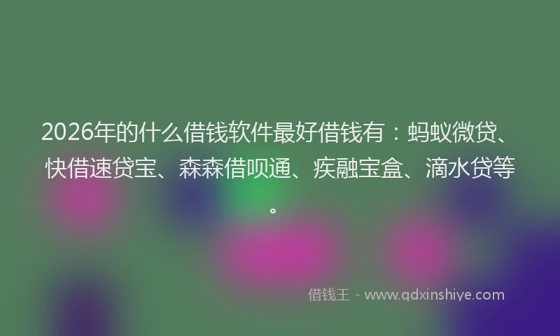 2026年的什么借钱软件最好借钱有：蚂蚁微贷、快借速贷宝、森森借呗通、疾融宝盒、滴水贷等。