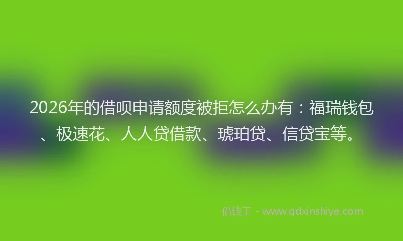 2026年的借呗申请额度被拒怎么办有：福瑞钱包、极速花、人人贷借款、琥珀贷、信贷宝等。