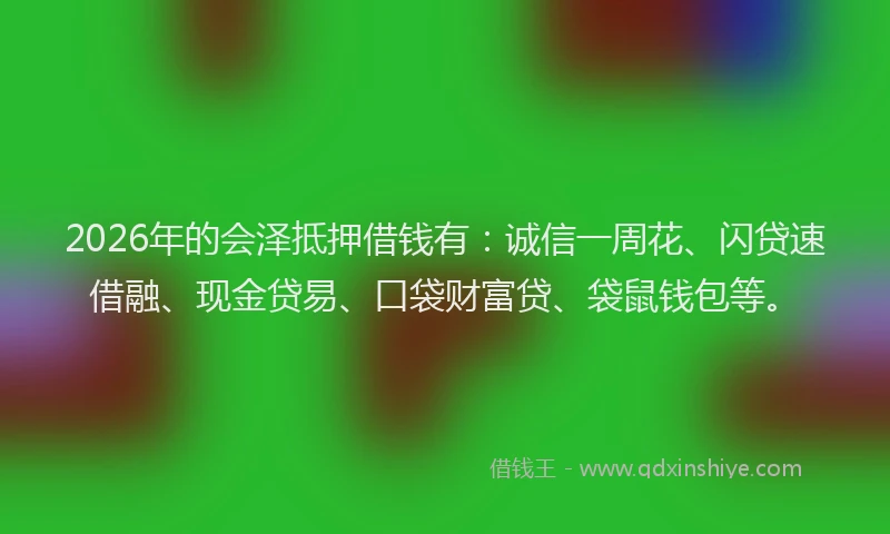 2026年的会泽抵押借钱有:诚信一周花、闪贷速借融、现金贷易、口袋财富贷、袋鼠钱包等。