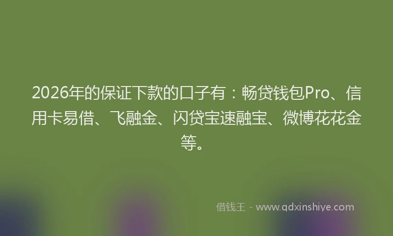 2026年的保证下款的口子有：畅贷钱包Pro、信用卡易借、飞融金、闪贷宝速融宝、微博花花金等。