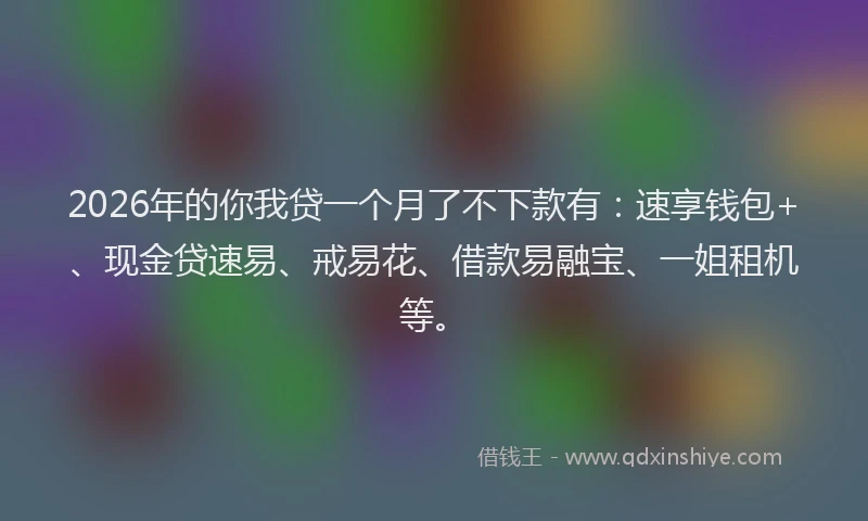 2026年的你我贷一个月了不下款有：速享钱包+、现金贷速易、戒易花、借款易融宝、一姐租机等。