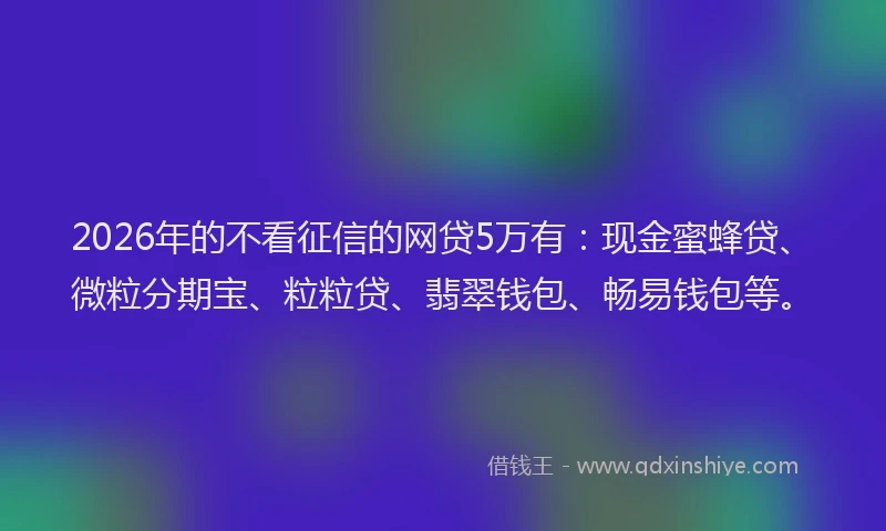 2026年的不看征信的网贷5万有:现金蜜蜂贷、微粒分期宝、粒粒贷、翡翠钱包、畅易钱包等。