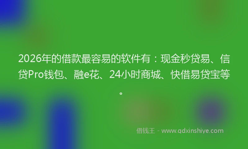 2026年的借款最容易的软件有：现金秒贷易、信贷Pro钱包、融e花、24小时商城、快借易贷宝等。