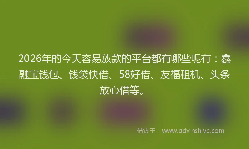2026年的今天容易放款的平台都有哪些呢有:鑫融宝钱包、钱袋快借、58好借、友福租机、头条放心借等。