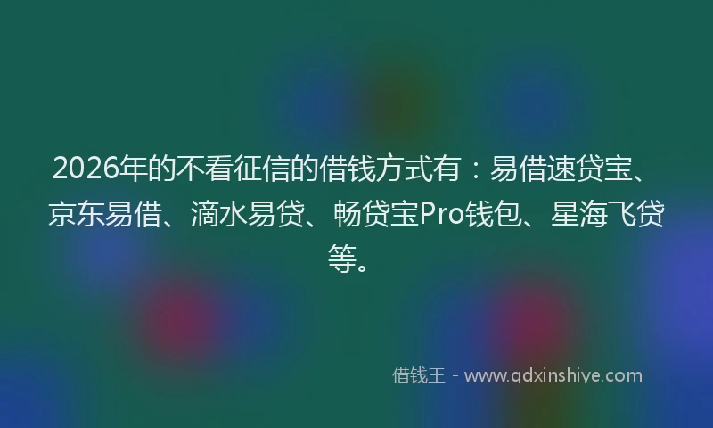 2026年的不看征信的借钱方式有：易借速贷宝、京东易借、滴水易贷、畅贷宝Pro钱包、星海飞贷等。