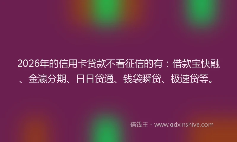 2026年的信用卡贷款不看征信的有：借款宝快融、金瀛分期、日日贷通、钱袋瞬贷、极速贷等。