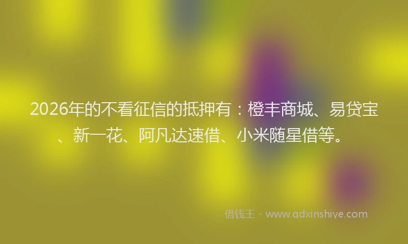 2026年的不看征信的抵押有：橙丰商城、易贷宝、新一花、阿凡达速借、小米随星借等。