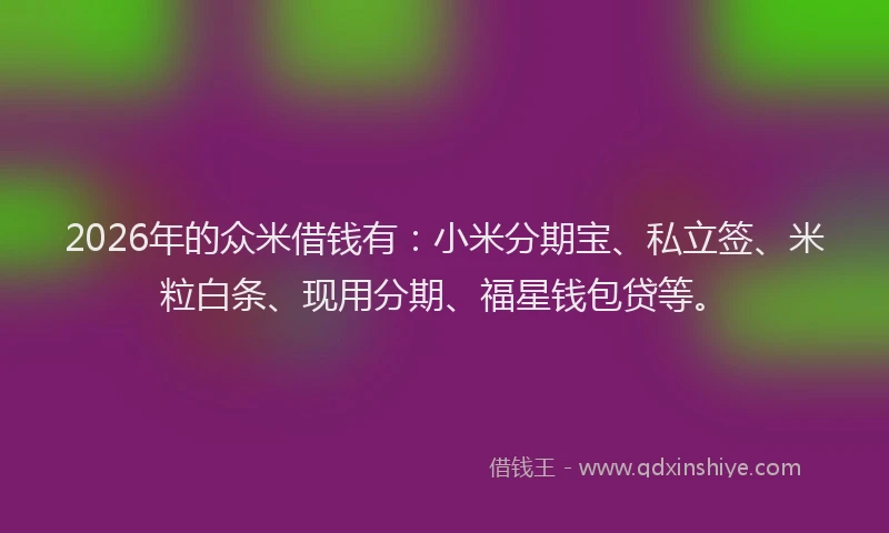 2026年的众米借钱有：小米分期宝、私立签、米粒白条、现用分期、福星钱包贷等。