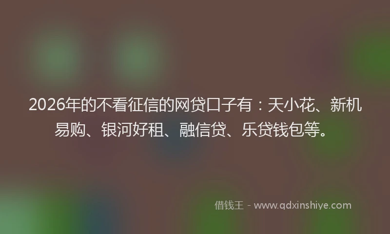 2026年的不看征信的网贷口子有:天小花、新机易购、银河好租、融信贷、乐贷钱包等。