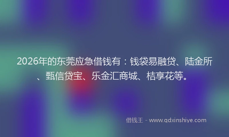 2026年的东莞应急借钱有：钱袋易融贷、陆金所、甄信贷宝、乐金汇商城、桔享花等。