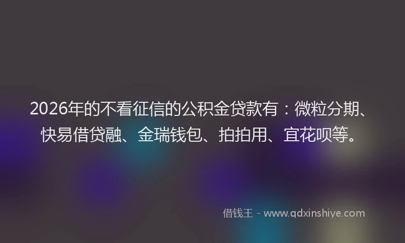 2026年的不看征信的公积金贷款有：微粒分期、快易借贷融、金瑞钱包、拍拍用、宜花呗等。