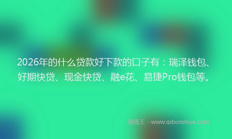 2026年的什么贷款好下款的口子有：瑞泽钱包、好期快贷、现金快贷、融e花、易捷Pro钱包等。