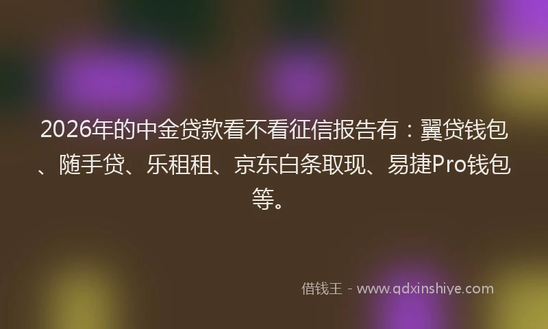 2026年的中金贷款看不看征信报告有：翼贷钱包、随手贷、乐租租、京东白条取现、易捷Pro钱包等。