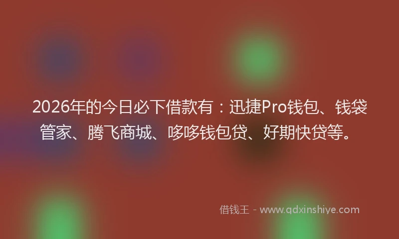 2026年的今日必下借款有：迅捷Pro钱包、钱袋管家、腾飞商城、哆哆钱包贷、好期快贷等。