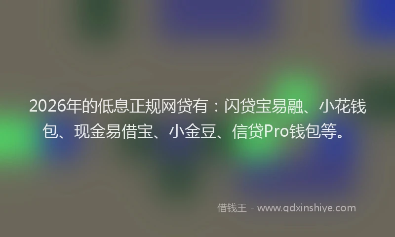 2026年的低息正规网贷有:闪贷宝易融、小花钱包、现金易借宝、小金豆、信贷Pro钱包等。