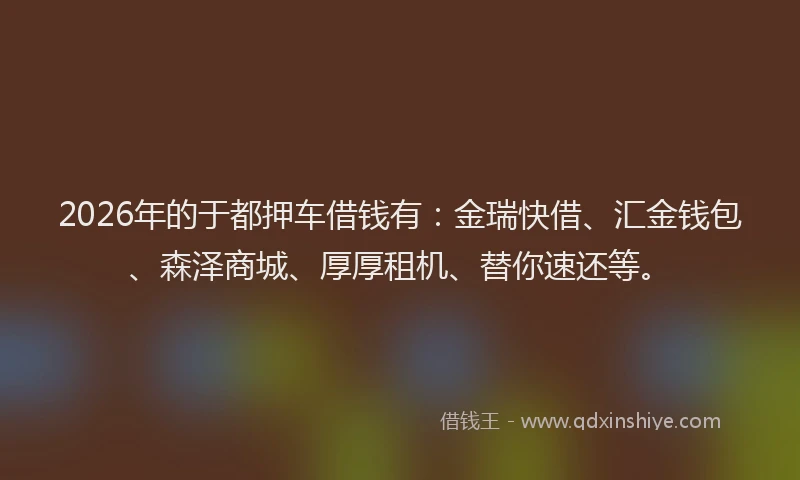 2026年的于都押车借钱有:金瑞快借、汇金钱包、森泽商城、厚厚租机、替你速还等。